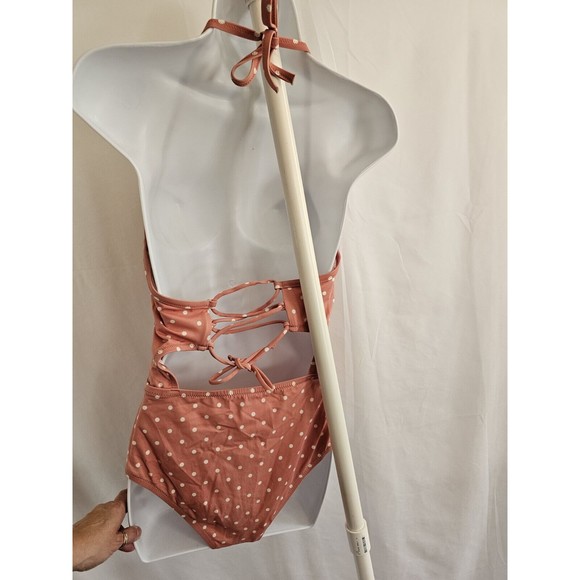 Shade & Shore Swimsuit Womens Pink Polka Dot One Piece Bathing Suit Size 36C - Picture 3 of 8